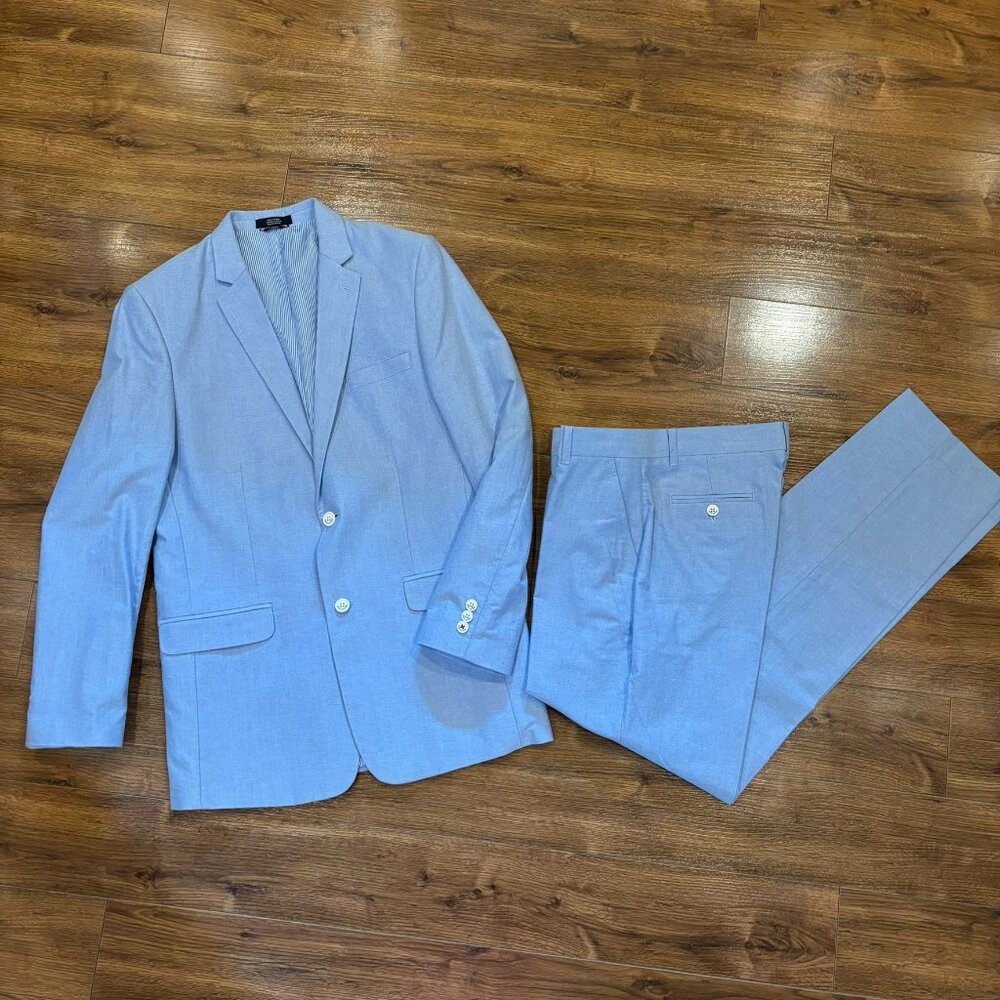 Boys Tommy Hilfiger 2 Piece Cotton Suit Jacket Pants Size 20 Light Blue Cotton